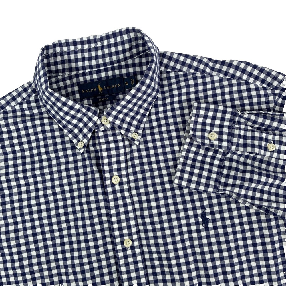 Mens Ralph Lauren Slim Fit Long Sleeve Button Down Shirt Size‎ XL Gingham Check